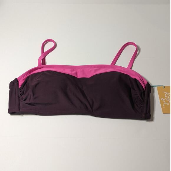 Kona Sol XL Bikini Colorblock Bandeau Swimsuit Pink Burgundy Top Beach Pool Swim - Picture 1 of 11